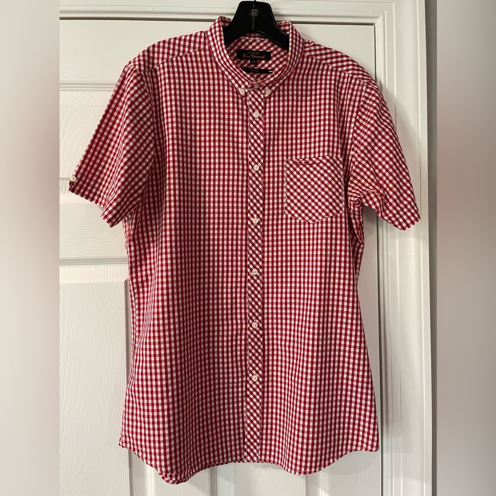 Ben Sherman Signature Red Checkered Gingham Short Sleeve Button Down Shirt XL